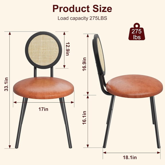 2 Pcs Dining Chairs with Woven Back and Cushioned Seat – Stackable Design for Indoor Dining or Kitchen Use, Brown