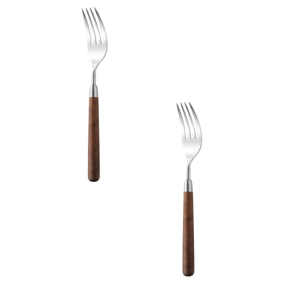 2 Pcs Dinner Fork, Stainless Steel Fork with Round Wooden Effect Handle, Forks Silverware Set for Home Kitchen Restaurant Hotel, 7.87 Inch, Fork