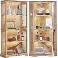 thumbnail image 1 of 2 Pcs Display Cabinet with Glass Door & LED Lights, 65" 4-Tier Curio Cabinet, Modern Glass Display Case for Living Room & Bedroom, Natural Oak, 1 of 10