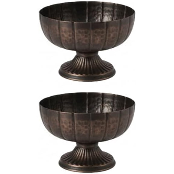 2 Pcs Distressed Black Bronze Compote Vase for Centerpieces Compote Bowl 8'' Wide Vintage Decorative Antique Urn Planter Vase for Wedding Event Anniversary Party Indoor Outdoor Activity