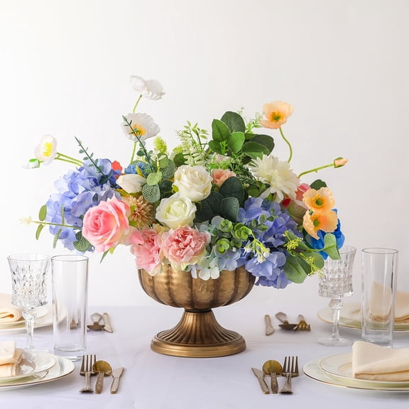 2 Pcs Distressed Vintage Gold Compote Vase for Centerpieces Compote Bowl 8'' Wide Vintage Decorative Antique Urn Planter Vase for Wedding Event Anniversary Party Indoor Outdoor Activity