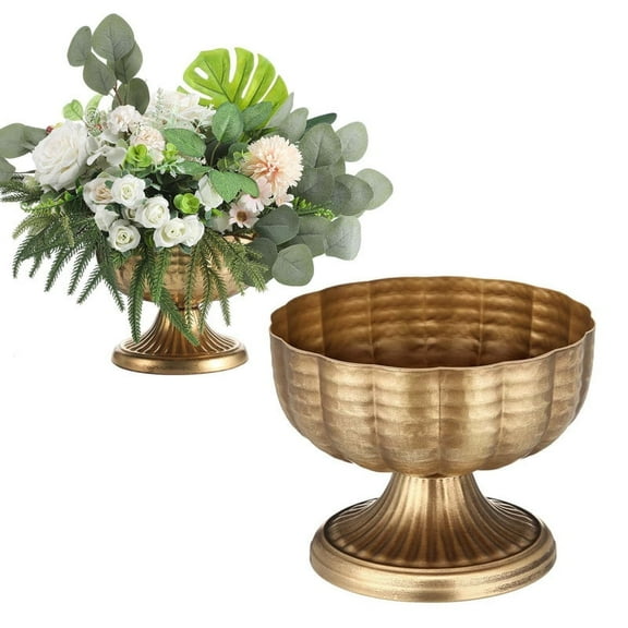2 Pcs Distressed Vintage Gold Compote Vase for Centerpieces Compote Bowl 8'' Wide Vintage Decorative Antique Urn Planter Vase for Wedding Event Anniversary Party Indoor Outdoor Activity