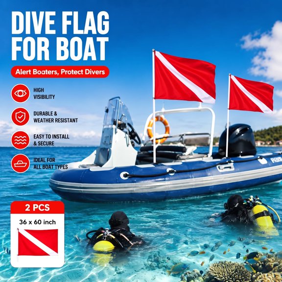 2 Pcs Dive Flag for Boat Safety 36 x 60 Inch Bright Red White