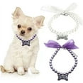 thumbnail image 1 of 2 Pcs Dog Cat Pearl Collar Necklace with Rhinestone Bone, Shiney Fancy Cat Wedding Collar Jewelry for Cat Puppy Dogs Pet Various Color Set, 1 of 4