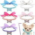thumbnail image 1 of 2 Pcs Dog Cat Pearl Collar Necklace with Rhinestone Bone, Shiney Fancy Cat Wedding Collar Jewelry for Cat Puppy Dogs Pet Various Color Set, 1 of 3