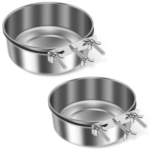 2 Pcs Dog Crate Water Bowl No Spill Cage Food Bowl Stainless Steel Feeding Dish Hanging Crate Dog Bowl Mountable Dog Kennel Water Bowl for Kennel Cage Crates