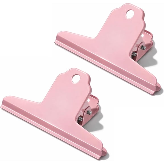 2 Pcs Dog Food Bag Clip Pink Metal Bulldog Clips 4" Wide Large Bull Clips Stainless Steel Binders Clip Jumbo Paper Clamps Durable Large Hinge Clipss Strong Clamping Force for Crafts, Paper,