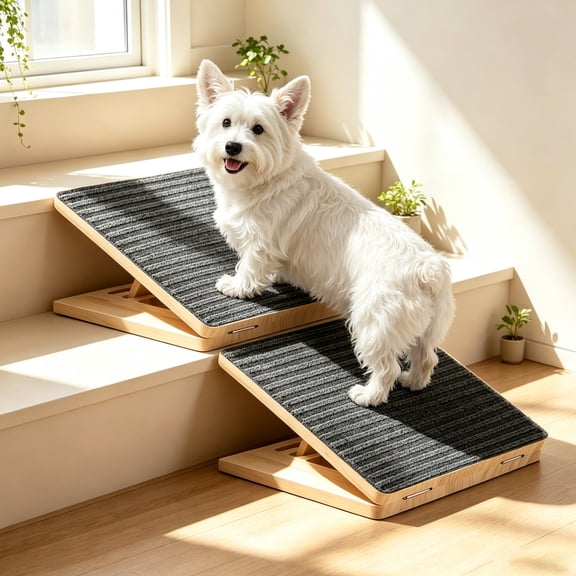 2 Pcs Dog Ramps for Stairs, Adjustable Stair ramp for Dogs, Portable Dog Stairs with Mat for Small Dogs and Cats, Non-Slip Pet Steps for Elderly or Injured Pets
