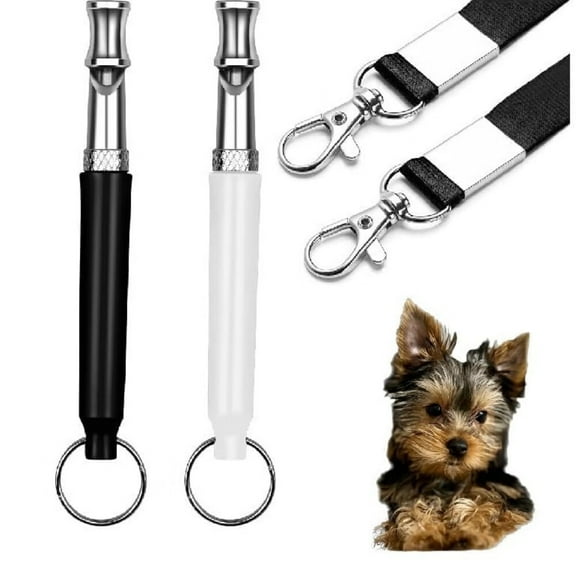 2 Pcs Dog Ttraining Whistles，Professional Recall Dog Training Whistles，Adjustable Silent Dog Whistle，with Lanyard，Black and White