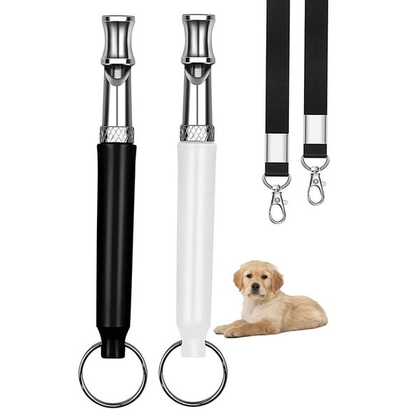 2 Pcs Dog Whistle, Ultrasonic Stainless Steel Dog Whistle, Adjustable Dog Whistle Lanyard Strap to Make Dogs Come to You for Training, Dog Training & Behavior Aids (White+Black)