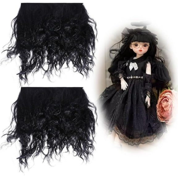 2 Pcs Doll Hair Wefts for Making Doll Hair and Figurine Wigs Doll DIY Making Accessories for Doll DIY Wig Doll Making Black