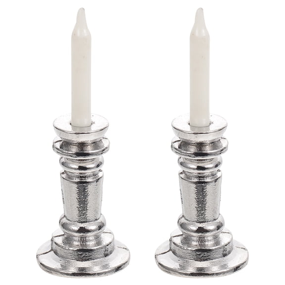 2 Pcs Doll House Candle Holder Mini House Decor Child 1.2X1.2X4CM Silver