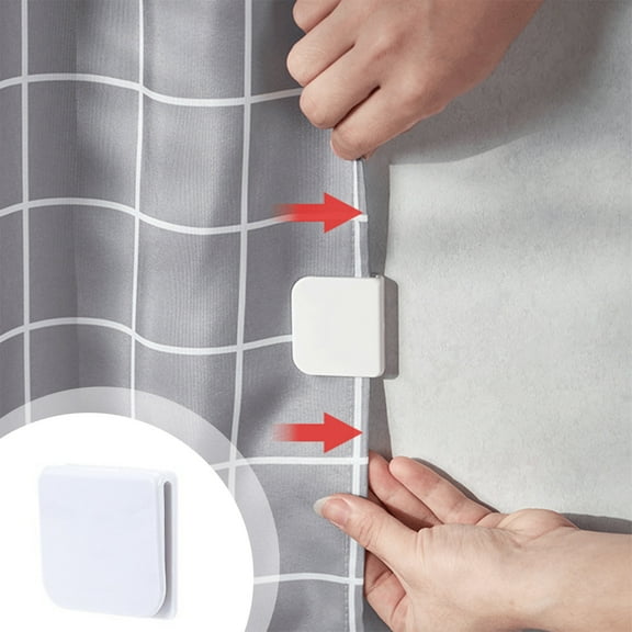 2 Pcs Door Curtain Grips, White Plastic Adhesive Clips, Bathroom Shower Tub and Travel Curtain Holders, No-Drill Shower Curtain Clips, Windproof Waterproof Multi-Function Bathroom Curtain Hooks
