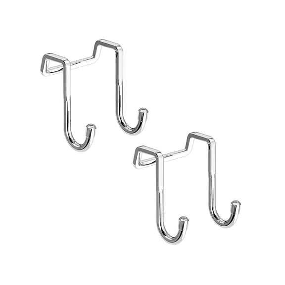 2 Pcs Over The Door Hooks Over The Door Cabinet Hooks Stainless Steel Double Hooks Kitchen and Bathroom Cabinets Drawers up No Drill Cabinet Hooks for Kitchen Cabinet Bathroom, 2.36"x2.67",Silver