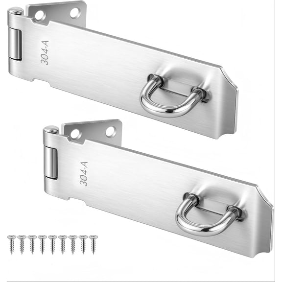 2 Pcs Door Locks Hasp Latch, 5 Inch Stainless Steel Safety Packlock Clasp, Extra Thick Hinge Lock with Screws, Brushed Finish, for Gate, Cabinet, Closet, Shed (5 INCH)