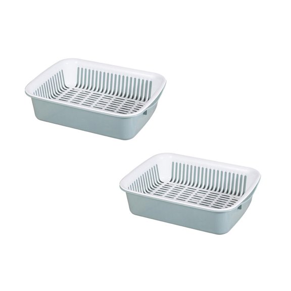 2 Pcs Double Layer Kitchen Colander and Drain, Square Colander Strainer for Vegetables Fruits Cutlery, Multi-Function Drain Rack for Washing Soaking, Outdoor Travel Camping, 13.8"