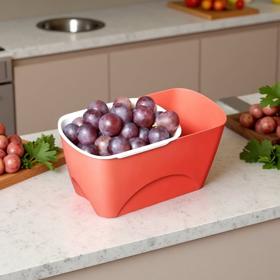 2Pcs Double-Layer Snack Storage Box, Red Plastic Shell Bowl with Drainage, Ideal for Nuts, Pistachios, Fruits, Compact Design for Home and Parties