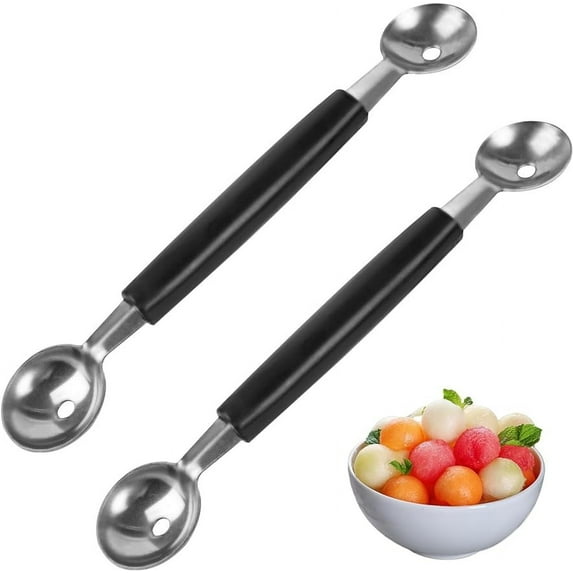 2 Pcs Double-Sided Fruit Melon Baller Spoon 2 in 1 Stainless Steel Melon Ballers Melon Scoop for Watermelon Cantaloupe Icecream Ball,18cm