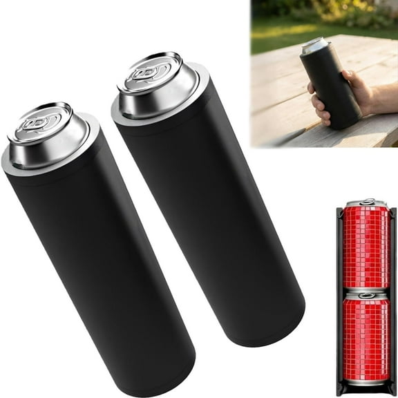 2 Pcs Double Tactical Reload Can Holder-Ultra Chill System, Slim Can Cooler Easy to Hold for 12oz Beverage Cans beverage holder fits two Suitable for and Soda (Black)