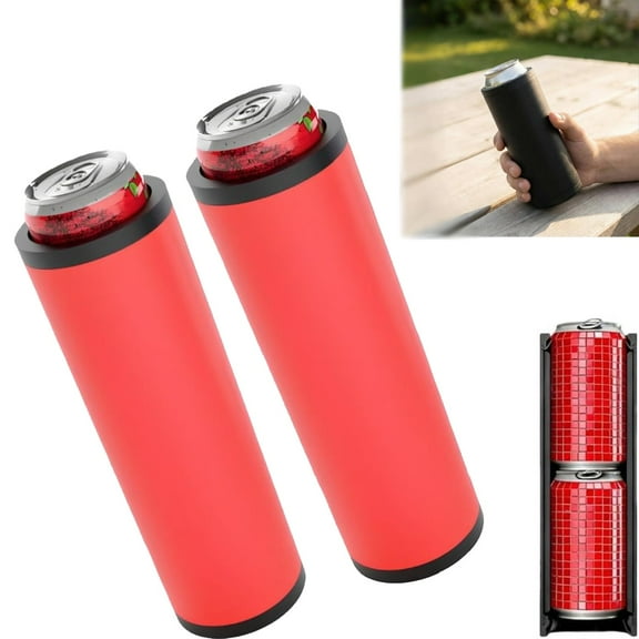 2 Pcs Double Tactical Reload Can Holder-Ultra Chill System, Tactical Reload Can, Fill Two 12-Ounce Cans Of Beverage, Fast Fill Shot, Secure Fit, Suitable For Camping, Travel, Party, Gift (Red)
