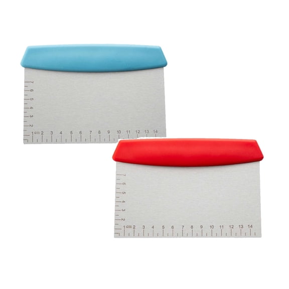2 Pcs Dough Cutter, Stainless Steel Dough Scraper with Scale for Cutting of Pizza, Cake and Dough, 5.9x4.33 Inch, Multicolor