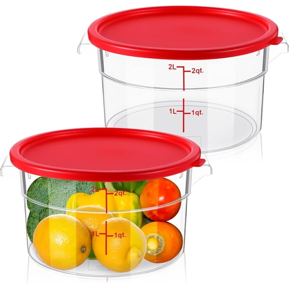 2 Pcs Dough Proofing Bucket with Lid, Round Food Storage Container 2 Qt Dough Bucket Clear Translucent Containers with Scale (Red)