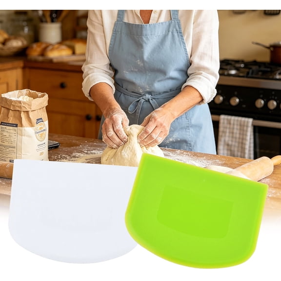 2 Pcs Dough Scraper Bowl Scraper Plastic Dough Cutter Flexible Bench Scraper Multipurpose Food Scrappers for Bread Dough Cake Fondant Icing, 4.72x3.74 Inch, Multicolor