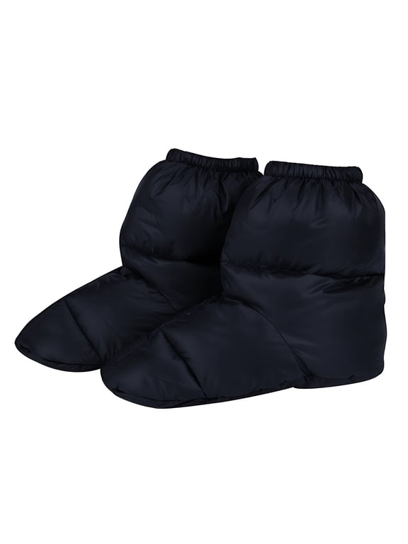 2 Pcs Down Booties, Winter Thermal Slippers, Ultralight Sleeping Socks, Water-Resistant Indoor Outdoor Footwear, Black, L