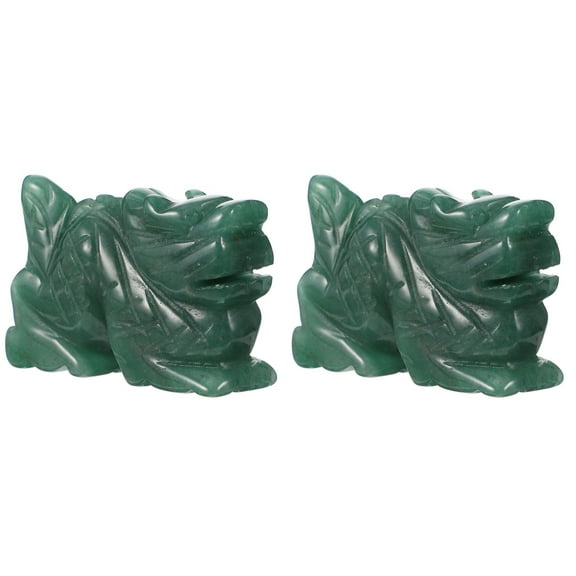 2 Pcs Dragon Statue Jade Carved Ornament Bookends Figurine