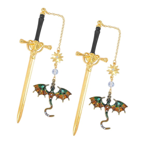 2 Pcs Dragon Swords Page Marker Metal Bookmarks Creative Book Markers Fantasy Bookmarks Reading Supplies for Student