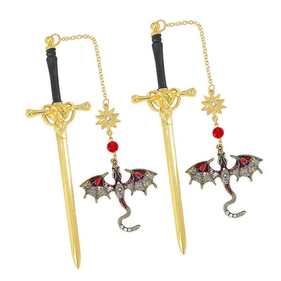 2 Pcs Dragon Swords Page Marker Metal Bookmarks Creative Book Markers Fantasy Bookmarks Reading Supplies for