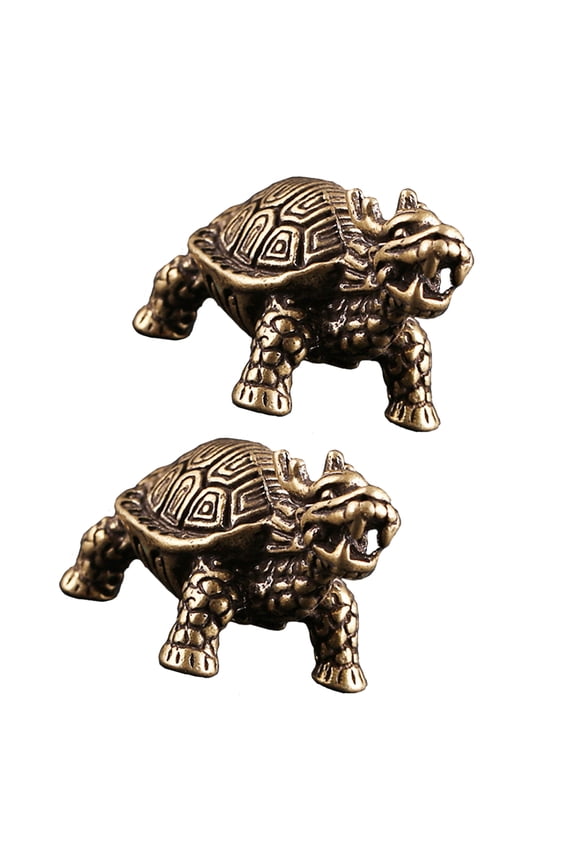 2 Pcs Dragon Turtle Decorative Pendant House Keychain Car Decorations Ornament Brass Craft Sculptures