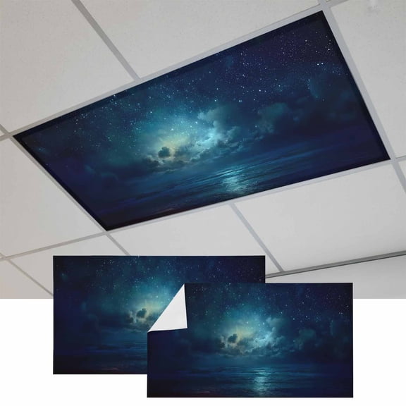 2 Pcs Dreamy Clouds Fluorescent Light Covers Starry Sky Blue Romantic Mysterious Natural Magnetic Light Covers for Ceiling Lights 4 x 2 ft Drop Ceiling Lights Cover Shade for Office, Home, Hospital