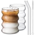 thumbnail image 1 of 2 Pcs Drinking Glasses with Glass Straw 11oz Glassware Set,Cocktail Glasses,Iced Coffee Glasses,Beer Glasses,Ideal for Water,Soda,Tea,Gift - with Cleaning Brushe, 1 of 8