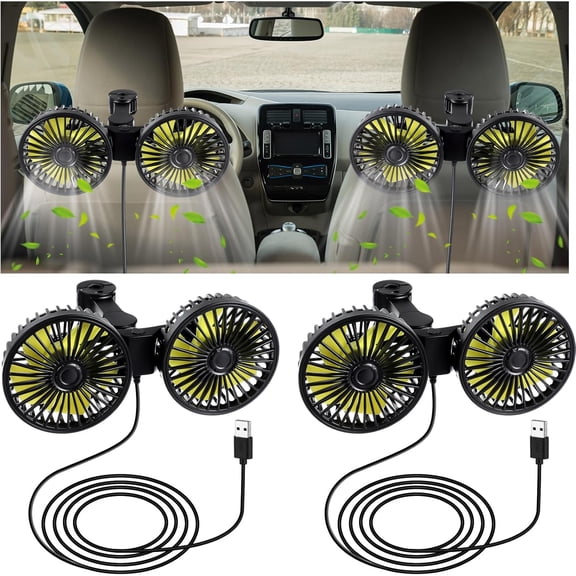 2 Pcs Dual Car Seat Fans for Portable USB Backseat Cooling 12v Headrest 360 Degree Rotatable Fan Powerful Electric Air Circulation Vehicles Suv(USB Style)