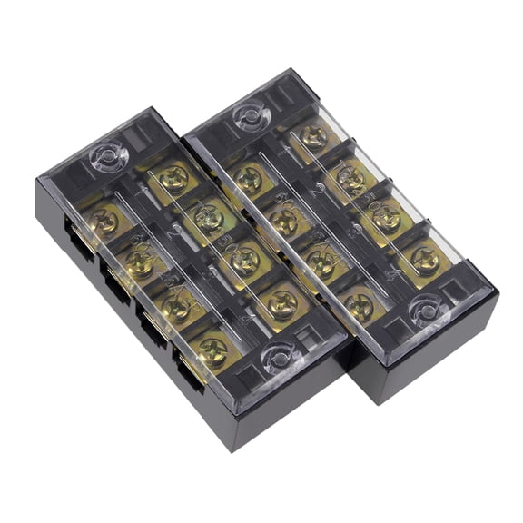 Uxcell 2 Pcs Dual Rows 4 Positions 600V 25A Wire Barrier Block Terminal Strip TB-2504L