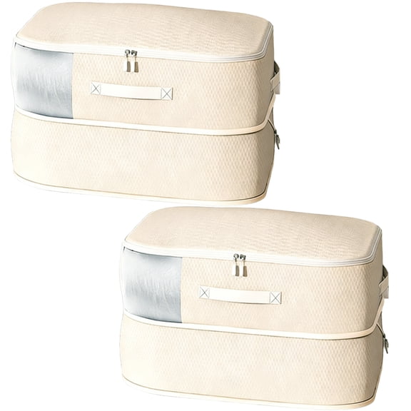 2 Pcs Duvet Compression Storage Bags, Foldable Beige Clothes Organiser 21.3x16.5x11.8 in, Space-Saving Organisers with Viewing Window, Longevity Quilt Blanket Storage Container