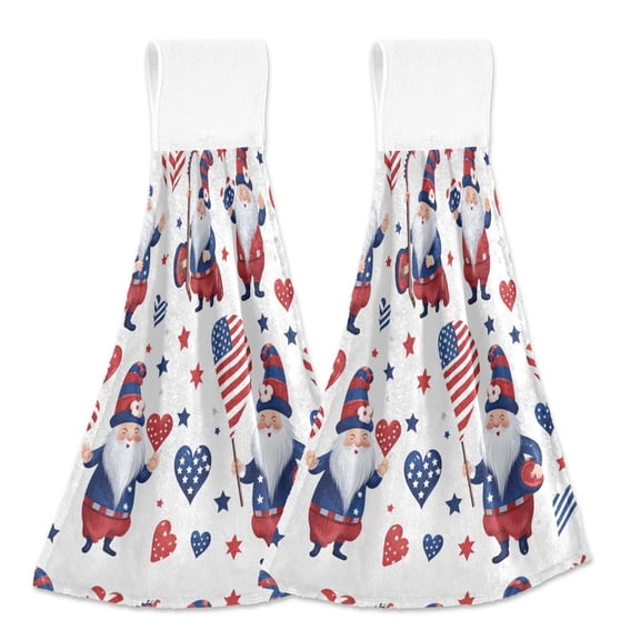 2 Pcs Dwarf Heart American Flag Kitchen Hand Towels with Hanging Loops Absorbent Soft Fast Drying Decor Bath Towels