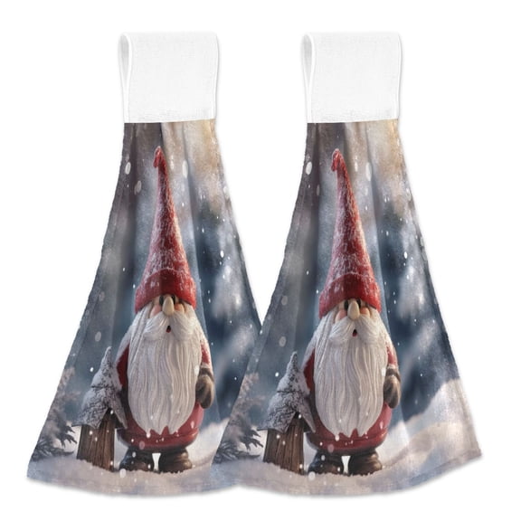 2 Pcs Dwarf Toy and Snow Kitchen Hand Towels with Hanging Loops Absorbent Soft Fast Drying Decor Bath Towels