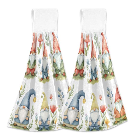 2 Pcs Dwarfs Flowers Plants Kitchen Hand Towels with Hanging Loops Absorbent Soft Fast Drying Decor Bath Towels