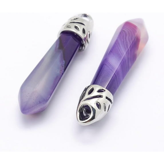 2 Pcs Dyed Natural Agate Pointed Pendants Pendant with Platinum Tone Alloy Findings Jewelry Making Charms for Women Jewelry DIY Necklace Bracelet Craft Making 33~40x8~10mm Hole: 3x2mm