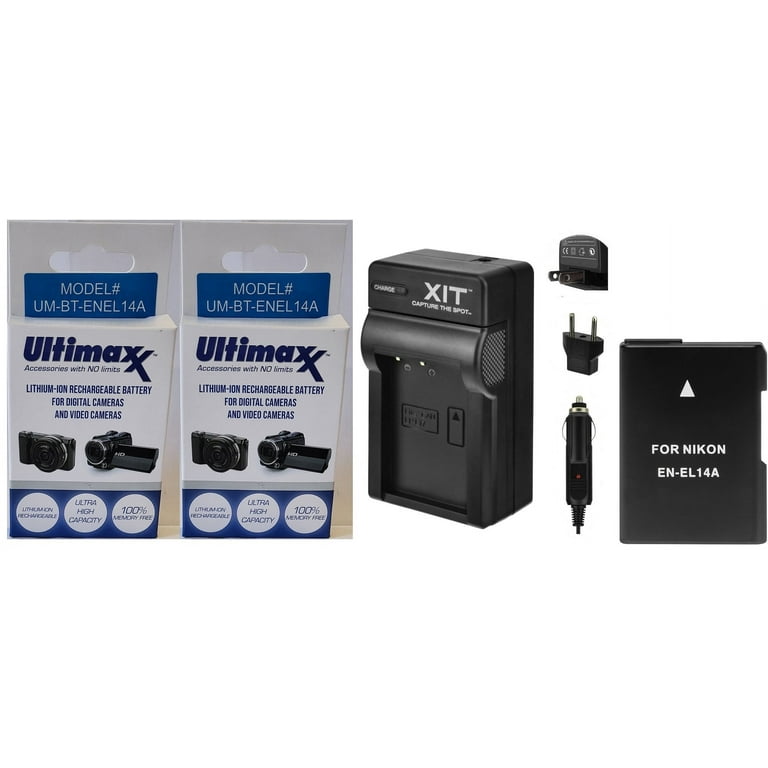 2-Pcs EN-EL14a Hi Capacity Battery Dual 110/220V Charger For