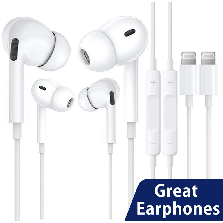 2 Pcs Earbuds Earphones With Bluetooth Lightning Connector In Ear Wired Earbuds With Microphone Volume Control Headphons Compatible with iPhone