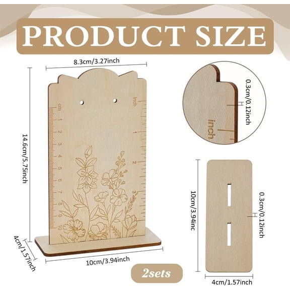 2 Pcs Earring Measurement Display Stand 1.6x3.9x5.7 inch Wood Ear Stud Stand Organizer Frame with Measurement Blanched Almond Rectangle-Shaped Earring Holder for Measuring and Selling
