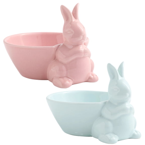 2 Pcs of Easter Bunny Ceramic Bowls Set, Pink & Blue Rabbit Candy Dishes, Dessert & Fruit Bowls, Unique Easter Table Decor, Safe & Easy-to-Clean for Family Gatherings
