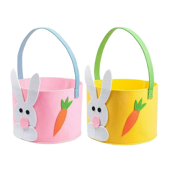 2 Pcs Easter Egg Buckets Colorful Felt Bunn Baskets with Handles Empty Adorable Easter Pails for Egg Holiday Party Favors Gifts Decorations Supplies