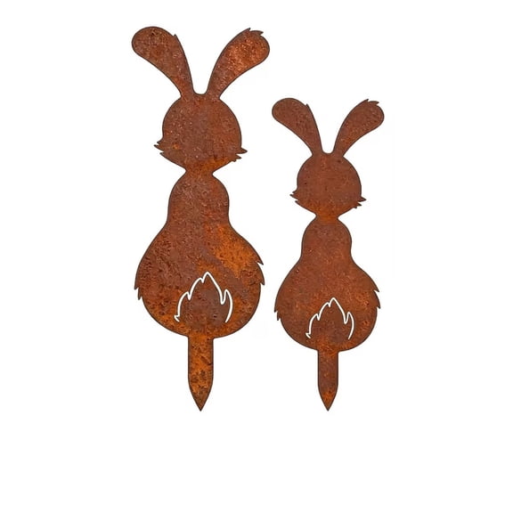 2 Pcs Easter Metal Rabbit Garden Stake Rusty Bunny Garden Decor Rustic Iron Rabbit Silhouette Decoration Art Flower Metal Cutout Sign Floor Standing Sculpture for Yard Decor Holiday Outdoor