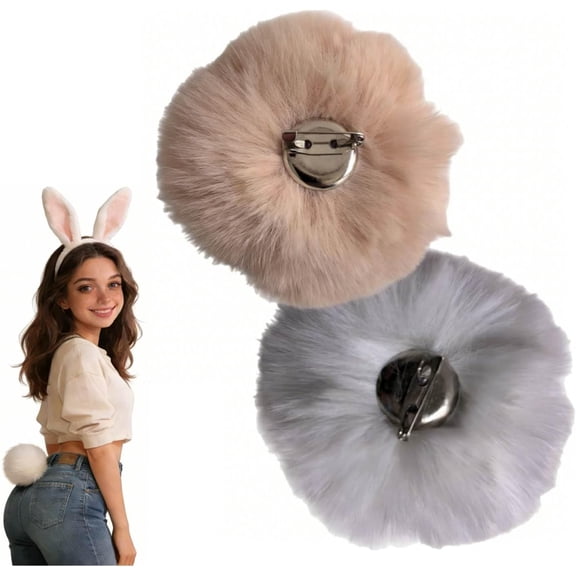 2 Pcs Easter Plush Tails Ball Rabbit Tail Bunny Accessory Set Fluffy Pom Poms Ball for Easter Halloween Party Photo Props Cosplay Costume White & Grey