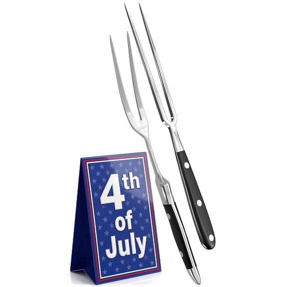 2 Pcs Easy Lifting and Serving Carving Fork for Meat - 11.8" Meat Fork 2 Prongs Set with Straight & Curved Shape, Stainless Steel Base and Heat-Resistant Handle for BBQ, Brisket and Turkey Serving