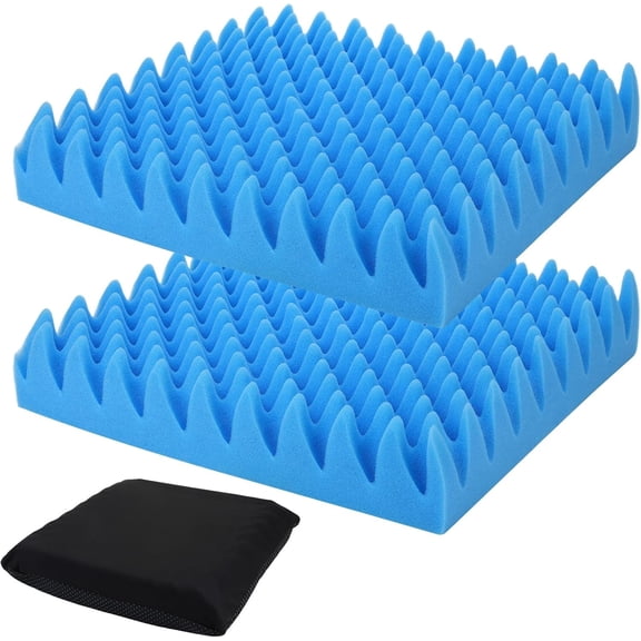 2 Pcs Egg Crate Foam Chair Cushion, Car Seat Cushion, Recliner Chair Pads with Black Cushion Cover, for Back, Hip, Sciatica, Coccyx, Tailbone Pain Relief